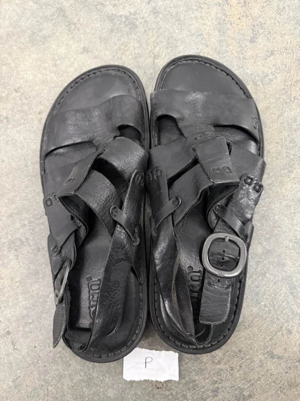 Born Black Leather Men's Strappy Buckle Sandals